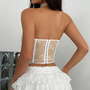 Bustiê Oriental Chuangerm 2025 Pronta Entrega Estilo Cheongsam Halter <span class=keywords><strong>Neck</strong></span> <span class=keywords><strong>Corset</strong></span> com Fecho de Botão Chinês nas Costas Top Cropped Sexy de Renda com Barbatanas - Product Image 5