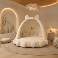 Meuble de chambre à coucher en tissu de dessin animé, modèle de lapin, rembourrage réglable, vente chaude, Monster Wood Bed