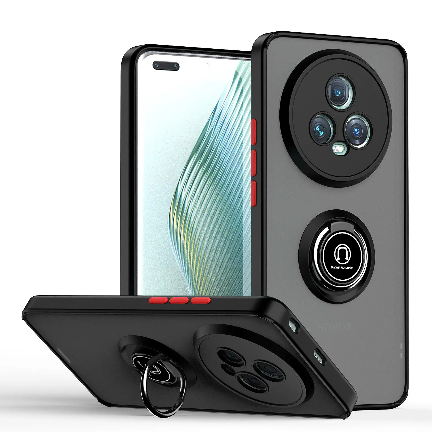 Matte Handyetuis für Honor Magic6 5 Pro 4 Lite 5G Global Version X9B robuste Kickstand-Rückenabdeckung Ring Autofahrradhalter