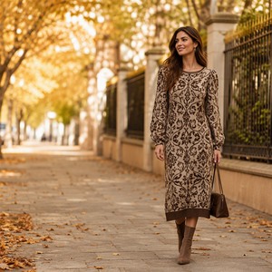 Vestido de Suéter Maxi de Punto Jacquard Personalizado para Mujer, Manga Larga, Cuello Redondo, Estilo Casual para Otoño e Invierno, Proveedor Mayorista - Product Image 2