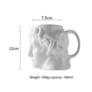 Mug à café en céramique Grande capacité, style Espagne <span class=keywords><strong>Grèce</strong></span> antique et Sculpture romaine, avec motifs Tête d'Apollon et Tête de David, utilisable comme Tasse à eau, Ornement de bureau et Porte-stylo - Product Image 5
