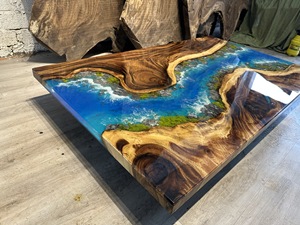 Mesa de madera contemporánea con resina epoxi minimalista estética para conceptos de interiores escandinavos japoneses y modernos - Product Image 3