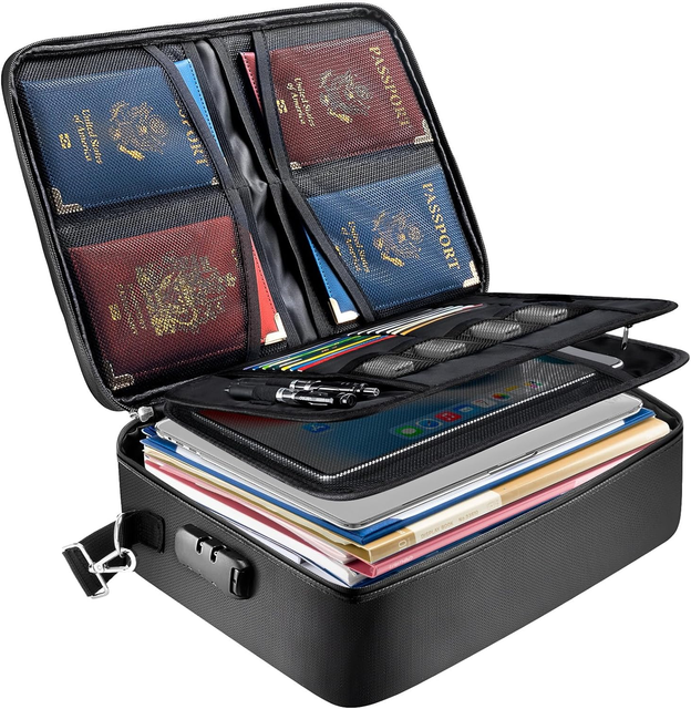 Portable Custom Large Black Waterproof Fire Proof Safe File Organizer Bag Hard Case Fireproof Document Box With Lock