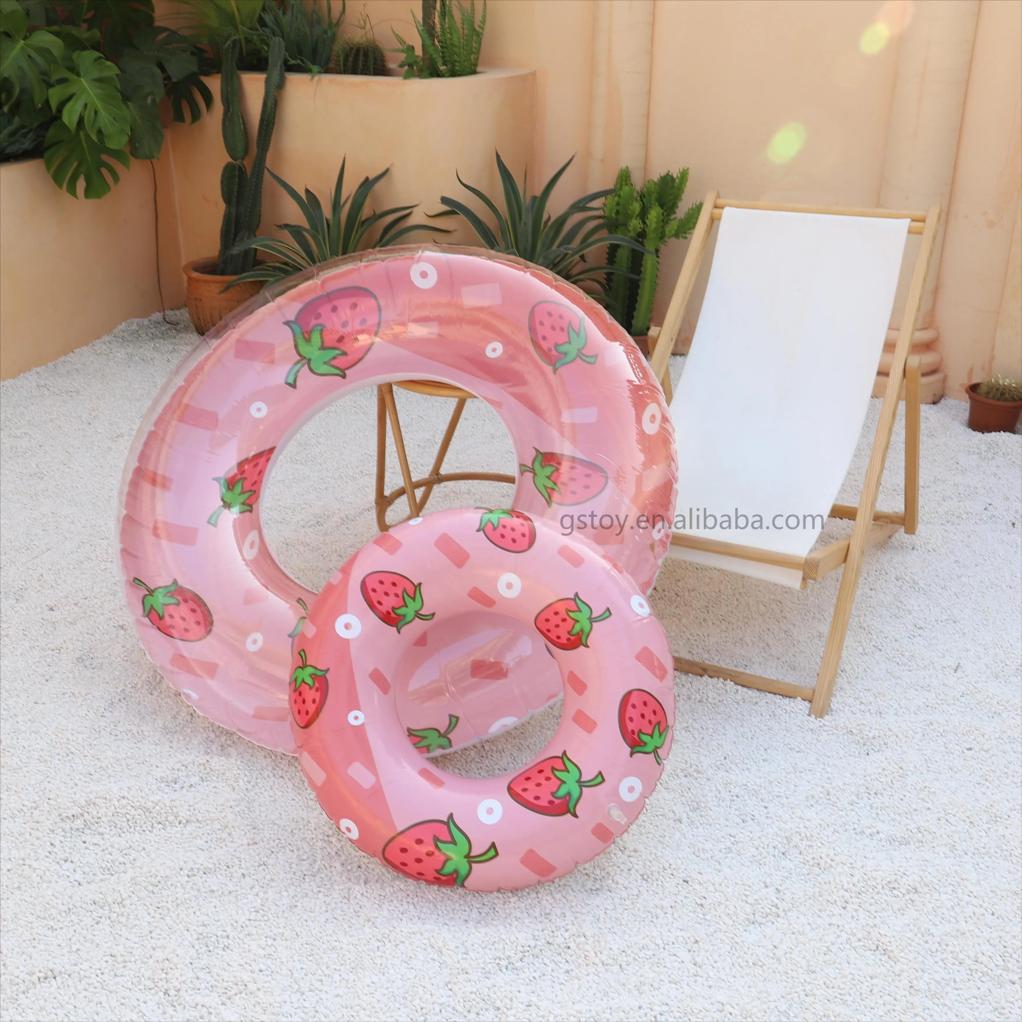 Summer Pool Inflatable Strawberry Shape Swimming Rings For Adult