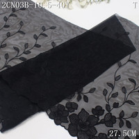 Vente en gros de dentelle élastique noire en maille brodée de 27 cm pour accessoires de lingerie et pyjamas, vente directe de tissus pour vêtements