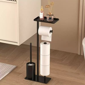 <span class=keywords><strong>Portarrollos</strong></span> de <span class=keywords><strong>Papel</strong></span> Higiénico Independiente con Cepillo, <span class=keywords><strong>Sin</strong></span> Perforaciones, Organizador de Baño, Soporte de Metal Resistente a la Oxidación para el Hogar - Product Image 1