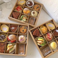 Boîte à gâteau personnalisée en papier kraft avec fenêtre, grille blanche, pour déjeuner, sorties printanières, thé de l'après-midi, parois transparentes épaissies