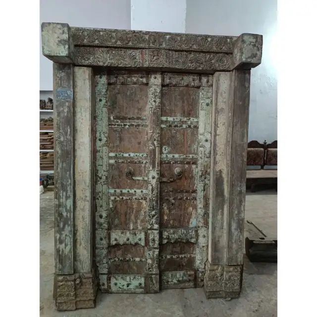 ヴィンテージアンティークインドのドア古いドア複製家具アンティークドア再生木材手作りカスタマイズされた形状とサイズ