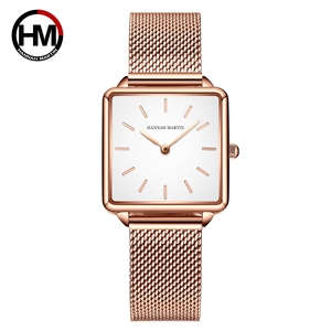 Montres à quartz pour femmes de la marque HANNAH MARTIN, fabriquées en acier inoxydable, style business, personnalisées, luxueuses, simples, carrées. - Product Image 1