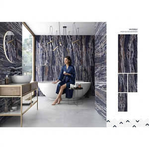 Azulejos de Porcelana con Aspecto de Mármol Azul Lapislázuli, 600x1200mm, Acabado Pulido de Alto Brillo, Colección para Interiores - Product Image 2