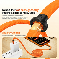 Câble USB-C magnétique rétractable 240W avec gaine en nylon, charge rapide 480 Mbps, rangement automatique pour iPhone 15
