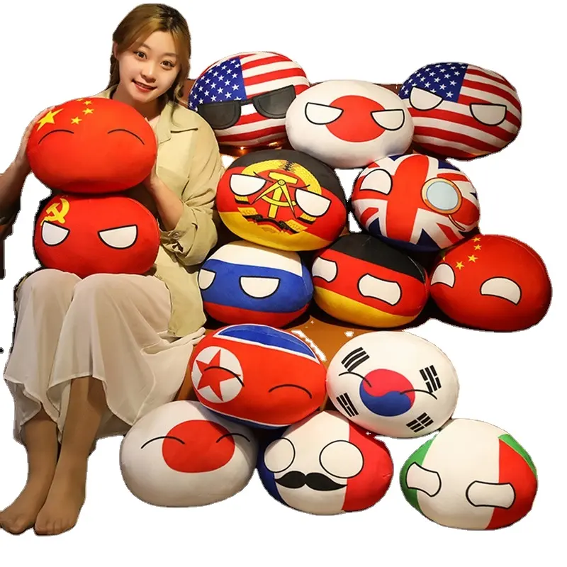 T318 Dunia Desain Baru Kreatif Amerika Jepang Polandball Gantungan Kunci Mewah Liontin Boneka Bola Negara Mainan Mewah