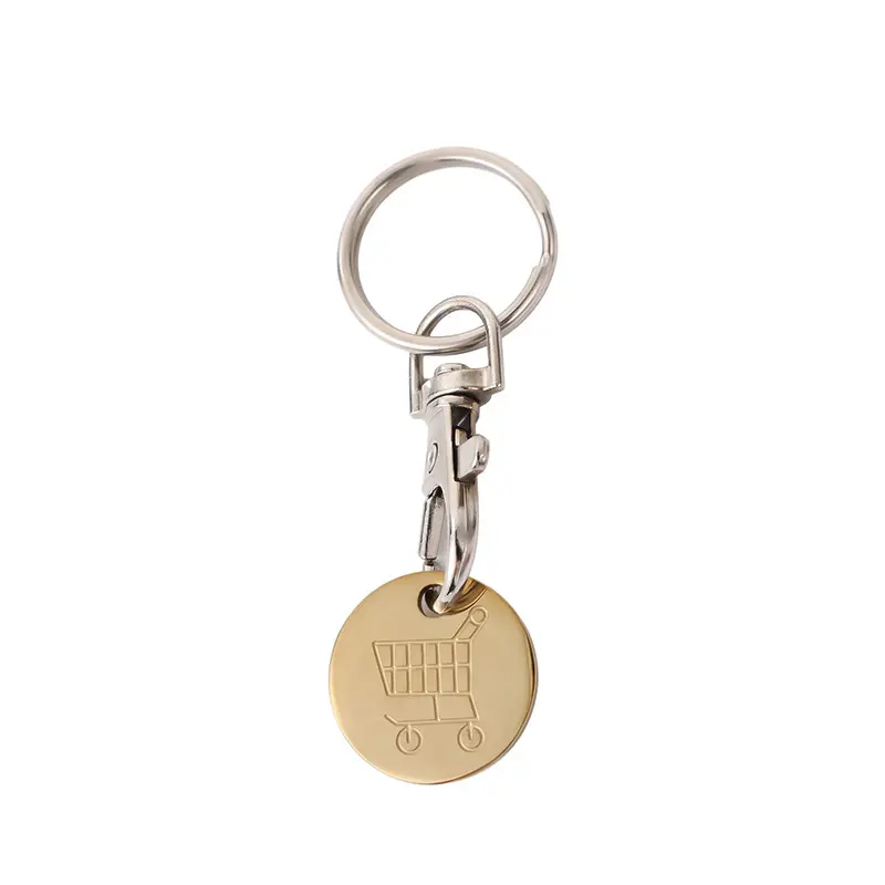 Edelstahl Supermarkt Hand Push Einkaufs wagen Logo Münze Metall Token Schlüssel bund