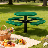 Ensemble table et bancs de pique-nique modernes en métal épaissi, de type encastré, pour 4 personnes, résistant aux intempéries, idéal pour les cours et les hôtels