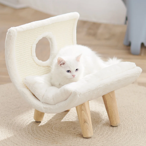 Lit pour chat de luxe de 15,8 pouces avec griffoir en sisal, coussin en peluche super doux et pieds de support en bois massif - Product Image 3