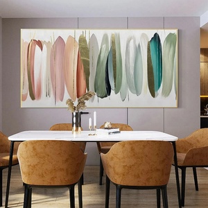Cuadro Abstracto de Otoño con Tonos Rosa, Verde y Dorado, Arte de Pared Horizontal en Lienzo con Marco, Decoración Texturizada en 3D - Product Image 1