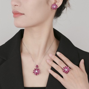 Wholesale Eco-friendly Copper Micro Pave Pink Zircon Floral Pendant <b>Earrings</b> Ring <b>Set</b> Female Jewelry <b>Set</b> for Women's Daily Wear - Product Image 6