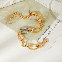Bracelet H&C Classic en acier inoxydable plaqué or PVD 18 carats, bicolore, chaîne épaisse, maillons ovales texturés, bijoux inaltérables pour unisexe