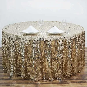 Premium Fancy Glitter Square Table Linen Cloth Covers 120" Big Payette Champagne Large Sequin Wedding Party Round Tablecloth