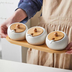 <span class=keywords><strong>Set</strong></span> Stoples Bumbu Keramik dengan Tutup dan Sendok, Wadah Bumbu Dapur untuk Garam Merica Cabai, Tempat Penyimpanan Rumah Tangga - Product Image 3