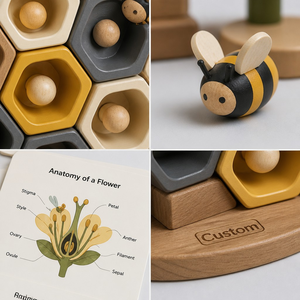 Juego de juguete de colmena de abejas de madera Montessori personalizado, juego de construcción de polinización de flores para niños con tarjetas de aprendizaje, biología de la naturaleza, cognición - Product Image 4