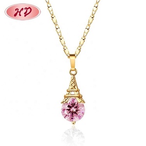 Suministro de Fábrica: Conjuntos de Collares y Pendientes de Torre Eiffel con Circonita Cúbica Rosa, Verde y Blanca para Boda y Compromiso - Product Image 6