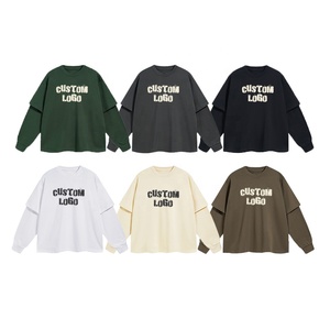 Streetwear Manufacturer Custom Double Layer Blank White <b>Black</b> Oversized for Men Cotton Heavyweight <b>T</b>-<b>Shirt</b> <b>Long</b> <b>Sleeve</b> <b>T</b> <b>Shirt</b> - Product Image 3