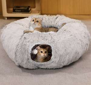Factory Custom Vollmond Katzen bett Tunnel mit Mittel matte Soft Plüsch Solid Pattern Abnehmbarer und wasch barer Winter - Product Image 1