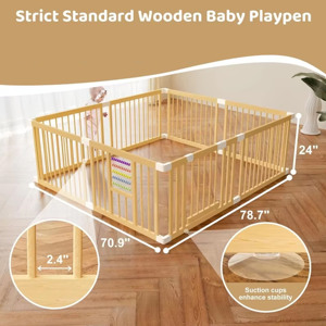 Parc de jeu pliable en bois pour bébé, grande zone d'activités intérieure sécurisée, mobilier pour enfants - Product Image 5