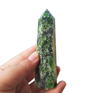 Diskon besar batu kristal alami menara kristal tekstur Opal hijau titik untuk dekorasi rumah
