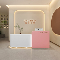 Bureau de réception moderne de haute qualité pour salon de beauté et salon de coiffure, blanc rose, en MDF, respectueux de l'environnement, utilisation hospitalière