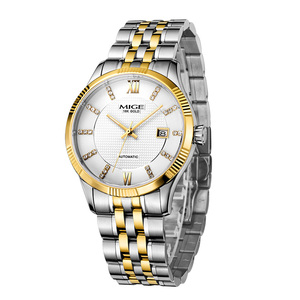 Reloj Mecánico Automático MIGE de 42 mm, Correa de Acero Inoxidable Redonda, Esfera Dorada, Cristal de Zafiro, Unisex, Lujoso y Moderno - Product Image 3