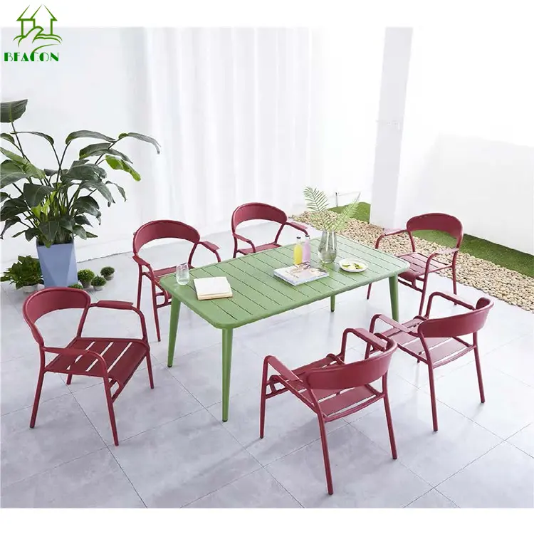 Alüminyum dış mekan mobilyası ticari ucuz okul catering cafe sandalyeler ve yemek masaları restoran için set