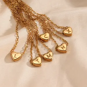 Collar de acero inoxidable chapado en oro de 18k, joyería de corazón, colgante con letras de corazón, nombre multicapa