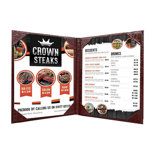 Cubierta de Menú de Cuero Personalizada para Restaurante, Precio de Fábrica, Portamenús de Cuero de Doble Página para Cafetería, Bar, con Soporte de Esquina - Product Image 1