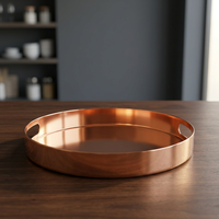 Plateau rond en cuivre massif gravé de luxe pour les fêtes