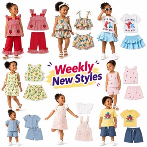 Ropa infantil de algodón, conjuntos de dos piezas, conjuntos de verano para niños y niñas, estilos variados, venta al por mayor. - Product Image 1