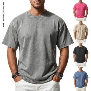 Camiseta de algodón puro de manga corta para <span class=keywords><strong>hombre</strong></span>, estilo americano, holgada, transpirable, vintage, lavada y desgastada, 200G, venta al por mayor transfronteriza - Product Image 1