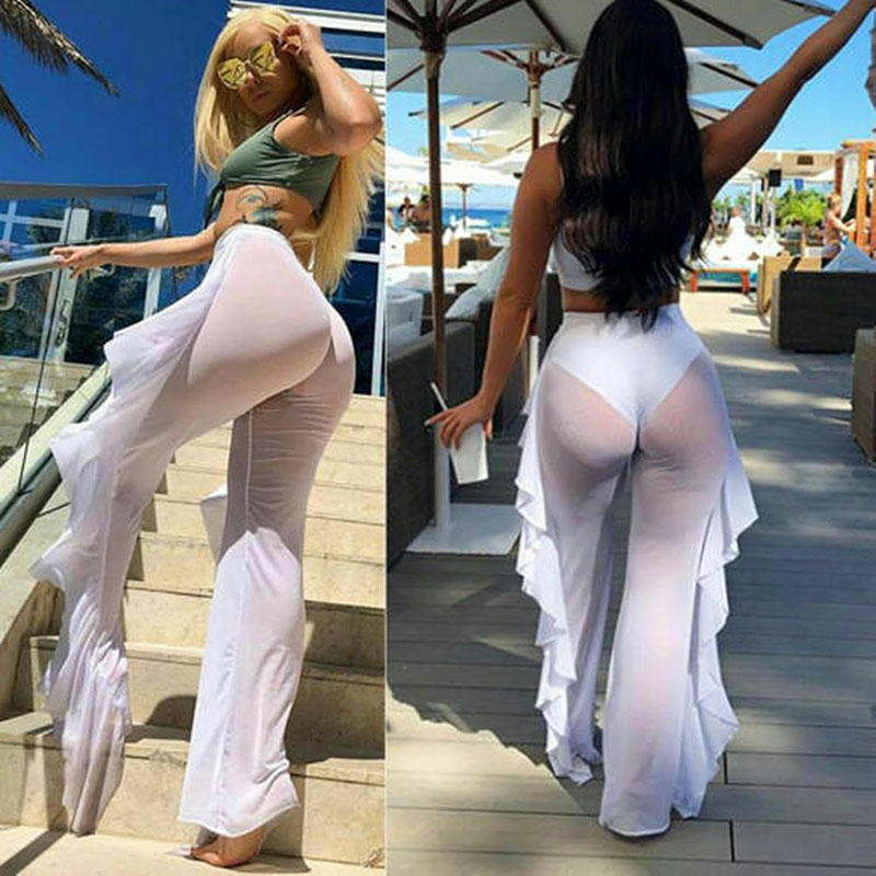 Les femmes blanches volants Sheer Mesh Pantalons