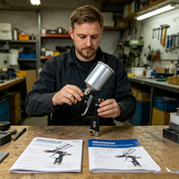 Pistola de Pulverización Neumática HVLP de Alto Rendimiento, Certificación CE, Vaso de 200 ml, para Pintura de Automóviles, Reacabado de Metales, Alimentación por Gravedad, 1.3 mm, OEM Maicheng