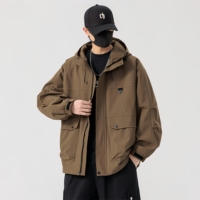 Veste de travail d'extérieur à capuche zippée vert olive pour homme, manteau décontracté avec poches à rabat sur la poitrine et manches raglan