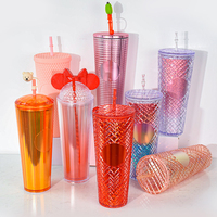 2022 primavera nuevo 24oz Venti doble pared de plástico fiesta fría vaso enjoyado con pajita y tapa