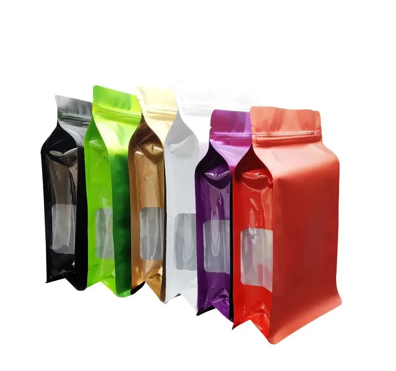 Diversi colori stand up pouch sacchetto di imballaggio con fondo quadrato piatto per chicchi di caffè snack cereali grossolani