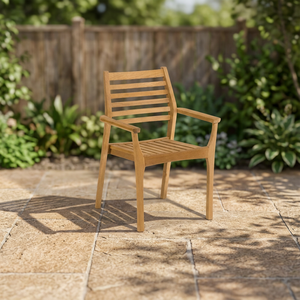 Fauteuil d'extérieur moderne en teck, chaise de jardin et de terrasse au design contemporain, structure en bois durable, imperméable, empilable et écologique - Product Image 3