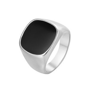 Men's Geometric Square <b>Black</b> Inlay <b>Titanium</b> Steel <b>Ring</b> Gold Color Fashion Jewelry Gift - Product Image 5