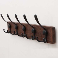 Porte-manteau élégant en bois avec design en noyer et crochets en métal-Cintre mural élégant pour la maison ou le bureau