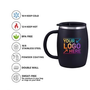 Custom logo 14oz <b>Cold</b> Drinks Coffee <b>Cups</b> With Spill Resistant Lid Strong Handle Stainless Steel Insulated Travel Coffee Mugs - Product Image 5