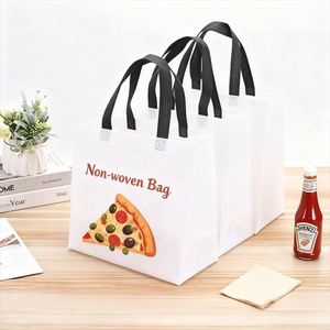 Bolsa Blanca de Tela No Tejida con Diseño de Pizza para Entrega de Comida Italiana, Pizzerías y Uso Personal - Product Image 2