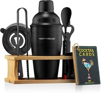 Ensemble de bar en acier inoxydable noir, ensemble de shaker à cocktails pour mélanger les boissons, outils de bar, kit de barman avec support en bois