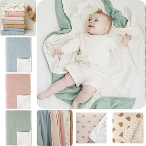 Enfants bébé couvertures unisexe nouveau-né doux pépinière berceau couvertures avec mousseline coton avant et pointillé polaire dos imprimé <span class=keywords><strong>lit</strong></span> jette - Product Image 2